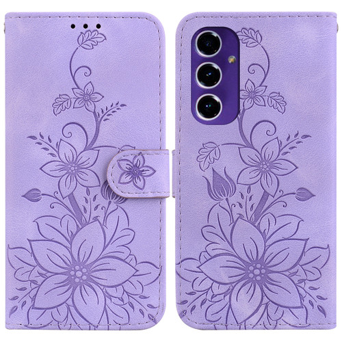 Samsung Galaxy A16 5G Lily Embossed Leather Phone Case - Purple